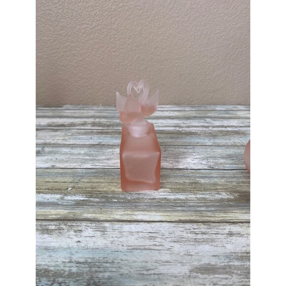 Set of 2 Frosted Pink Glass Perfume Bottles Set w/Stoppers Y2K Vanity Decor 3.5” - Picture 4 of 12